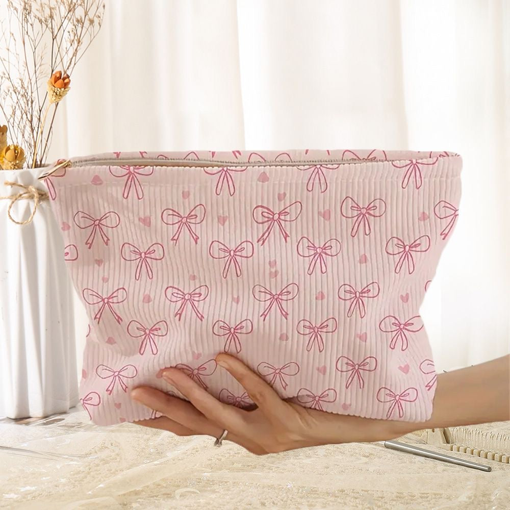 LoveBow Corduroy Zipper Makeup Pouch