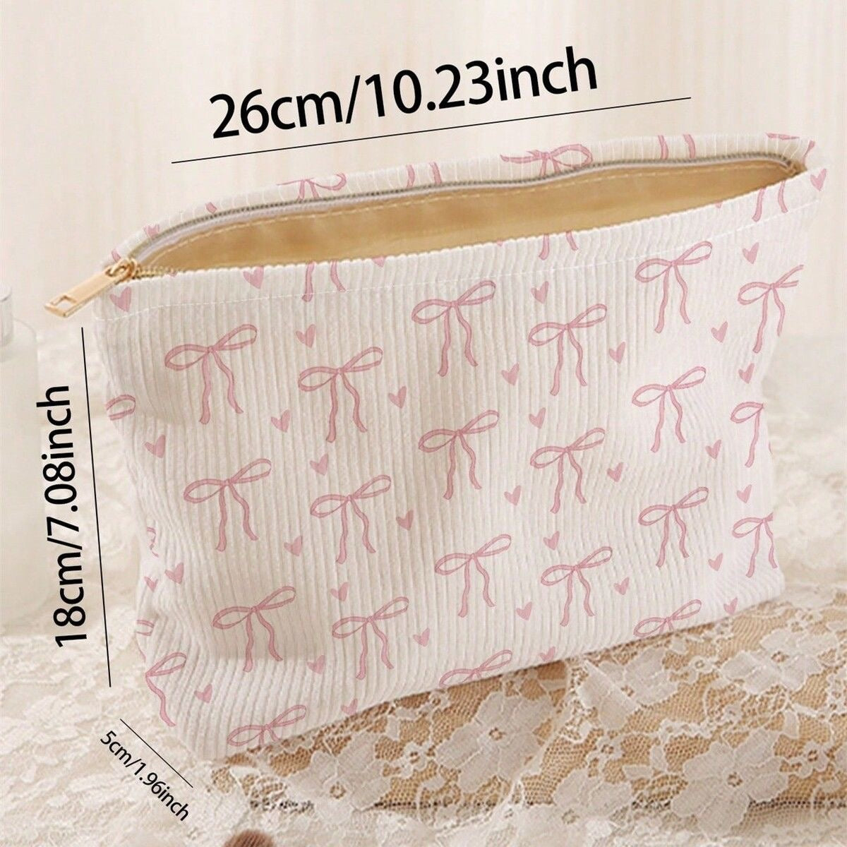 LoveBow Corduroy Zipper Makeup Pouch