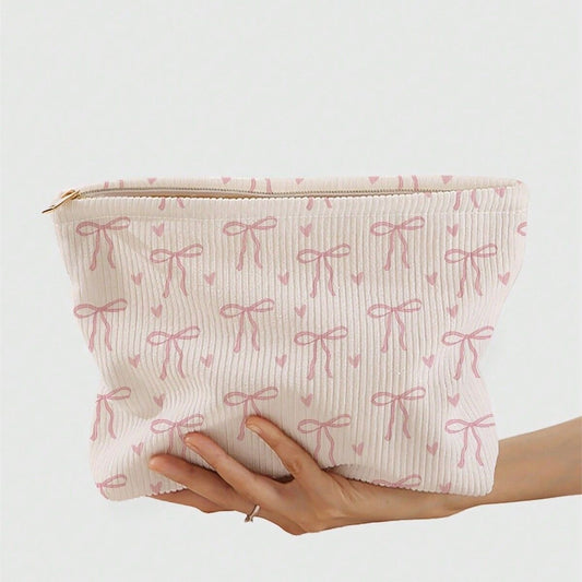 LoveBow Corduroy Zipper Makeup Pouch