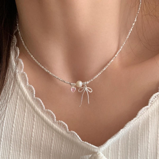 SweetHeart Silver Bow Necklace