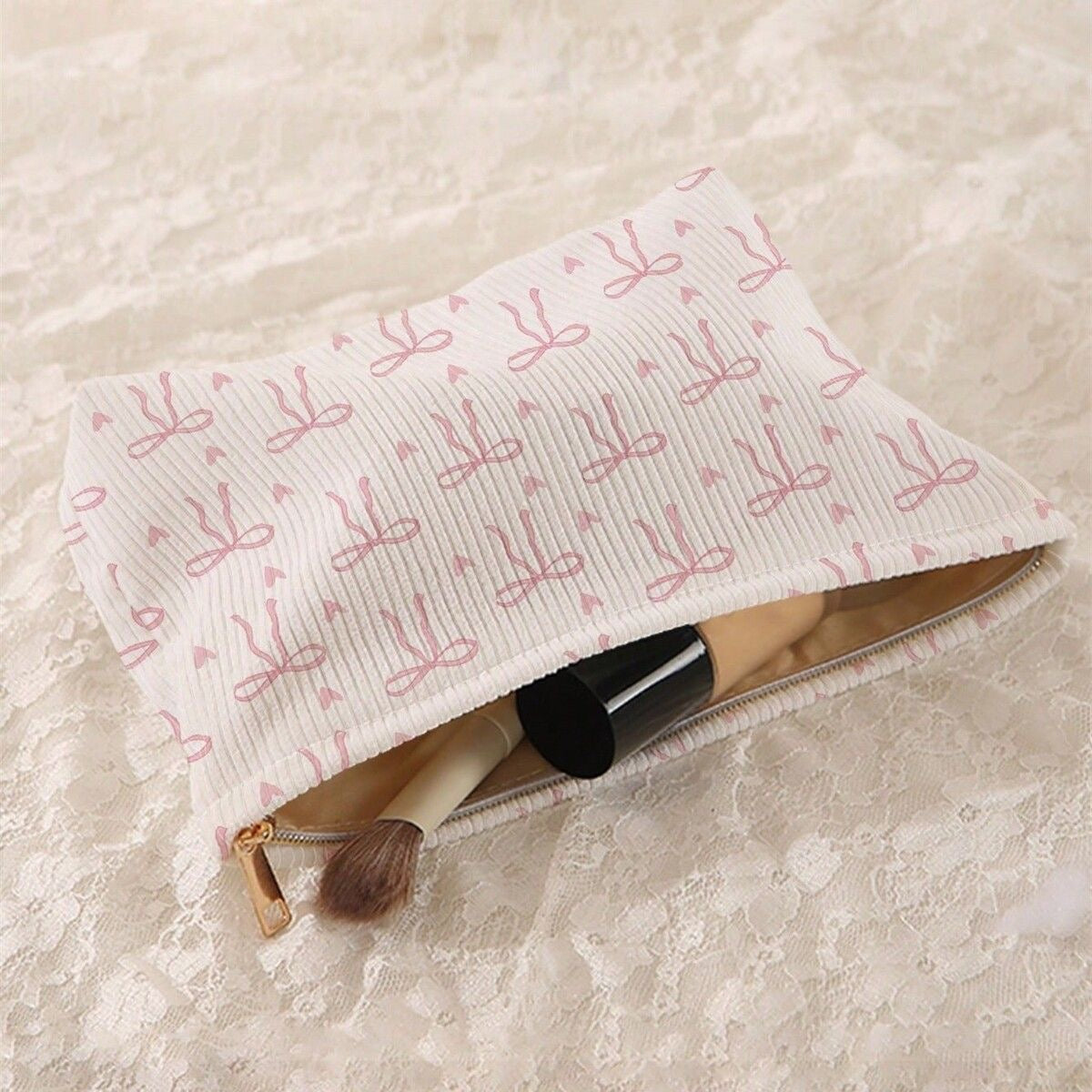 LoveBow Corduroy Zipper Makeup Pouch
