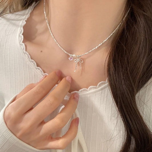 SweetHeart Silver Bow Necklace